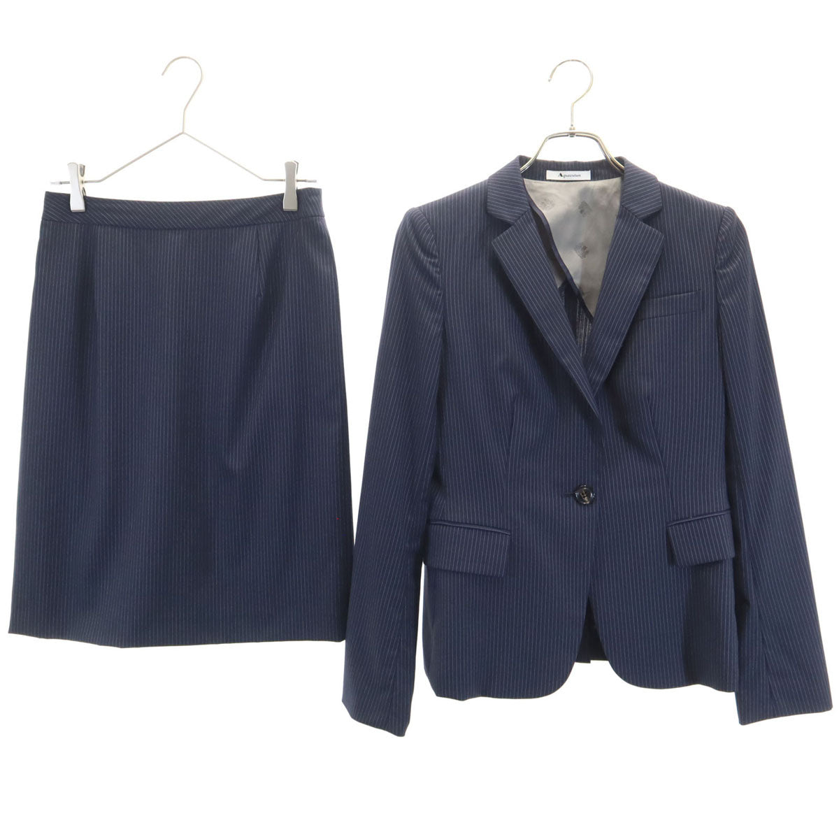 Aquascutum アクアスキュータム 日本製 ストライプ柄 スカートスーツ 上下 セットアップ 8 ネイビー レディース