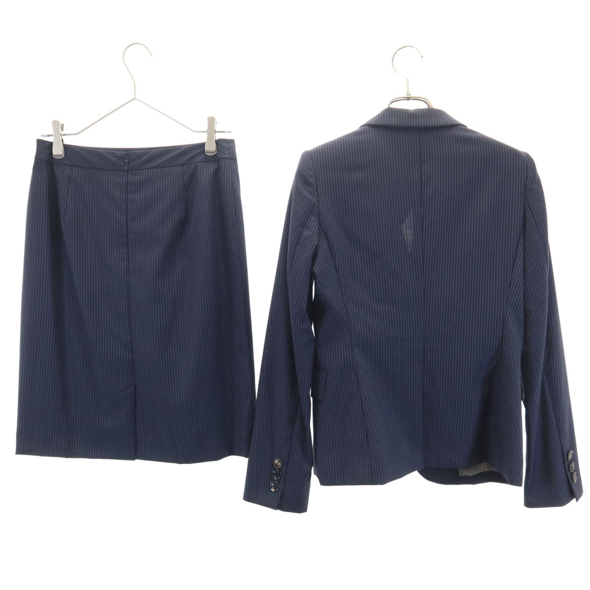 Aquascutum アクアスキュータム 日本製 ストライプ柄 スカートスーツ 上下 セットアップ 8 ネイビー レディース