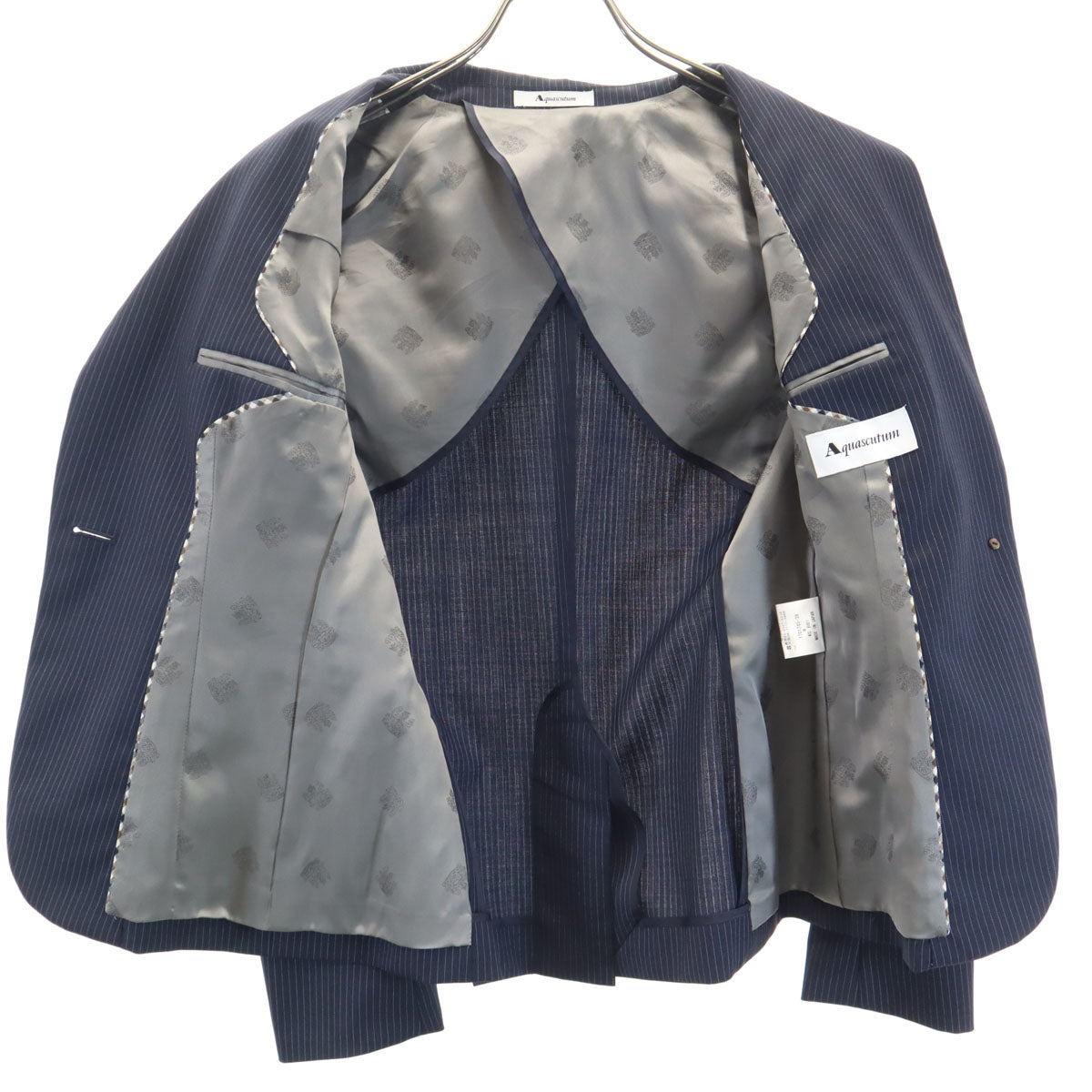 Aquascutum アクアスキュータム 日本製 ストライプ柄 スカートスーツ 上下 セットアップ 8 ネイビー レディース