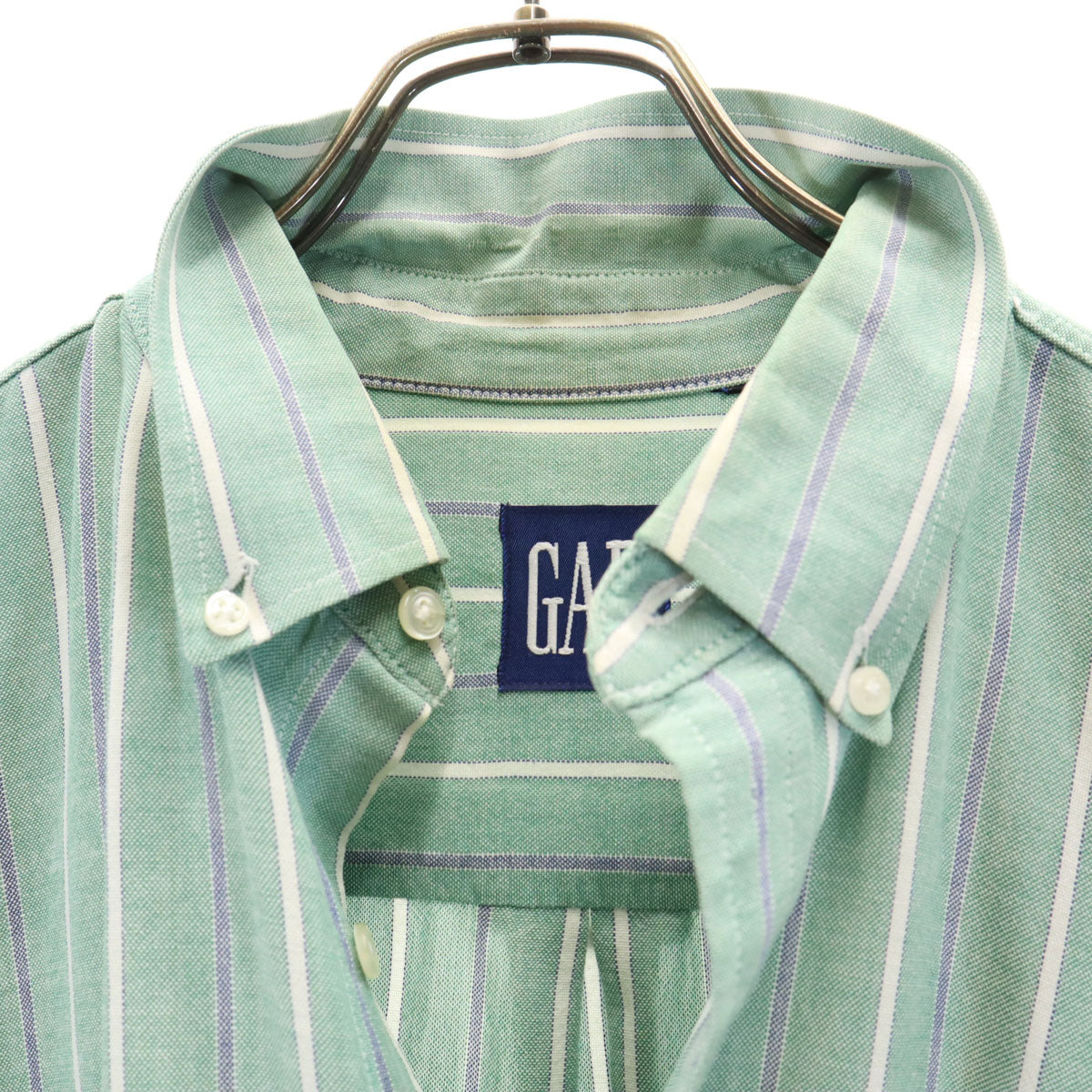 GAP ギャップ 90s オールド 紺タグ ストライプ柄 長袖 ボタンダウンシャツ ライトグリーン メンズ