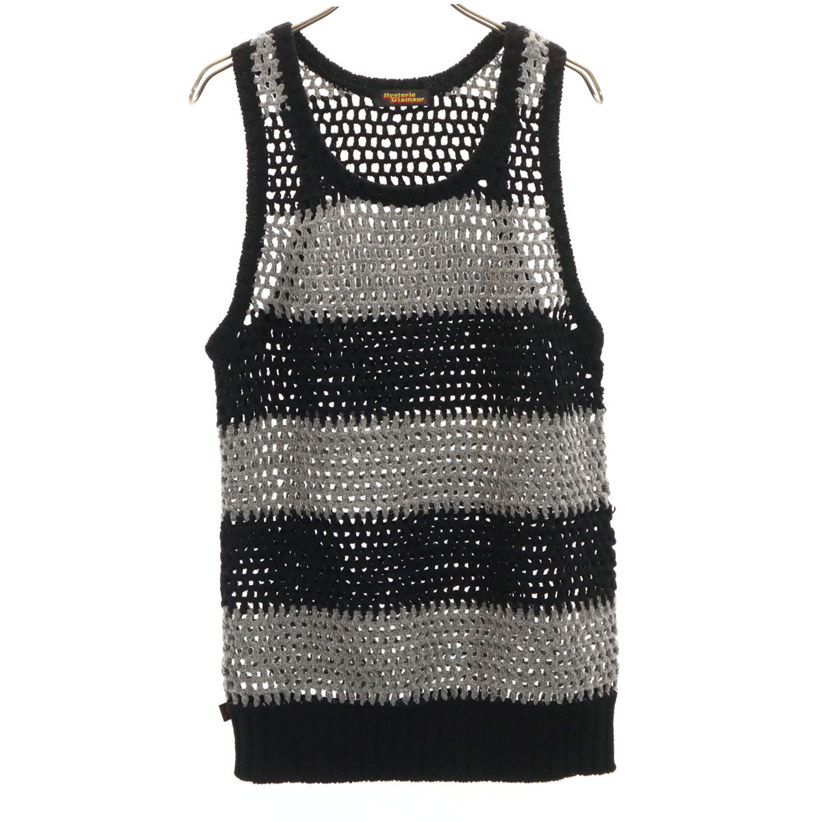 HYSTERIC GLAMOUR ヒステリックグラマー ノースリーブ クロシェ ニット FREE ブラック メッシュ レディース