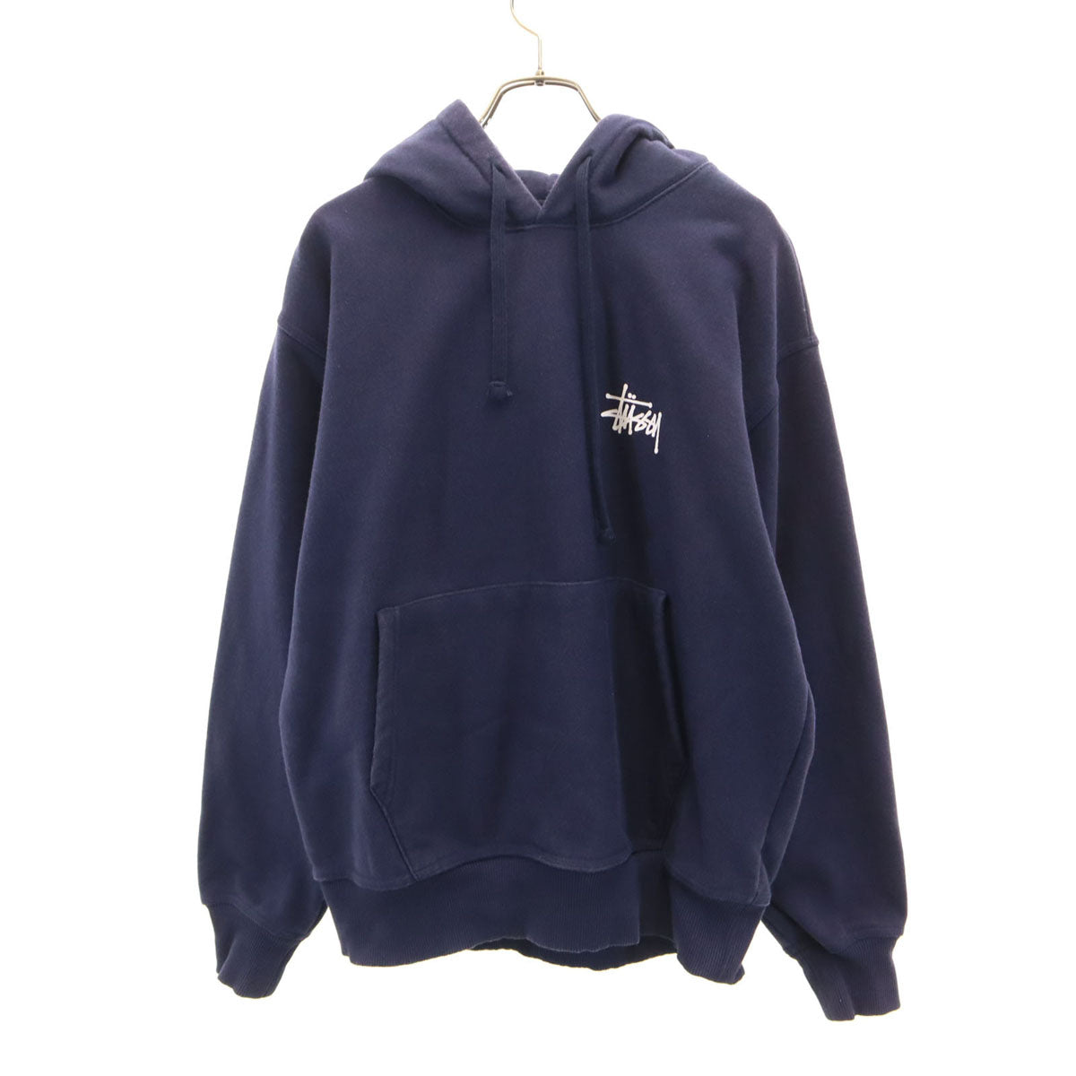 STUSSY ステューシー バックロゴ 長袖 スウェットパーカー S ネイビー 裏起毛 メンズ