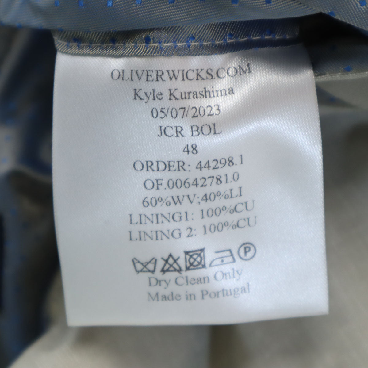 未使用 オリバー ウィックス グアベロ生地 テーラードジャケット 48 グレージュ ハンガー 衣類カバー付き メンズ