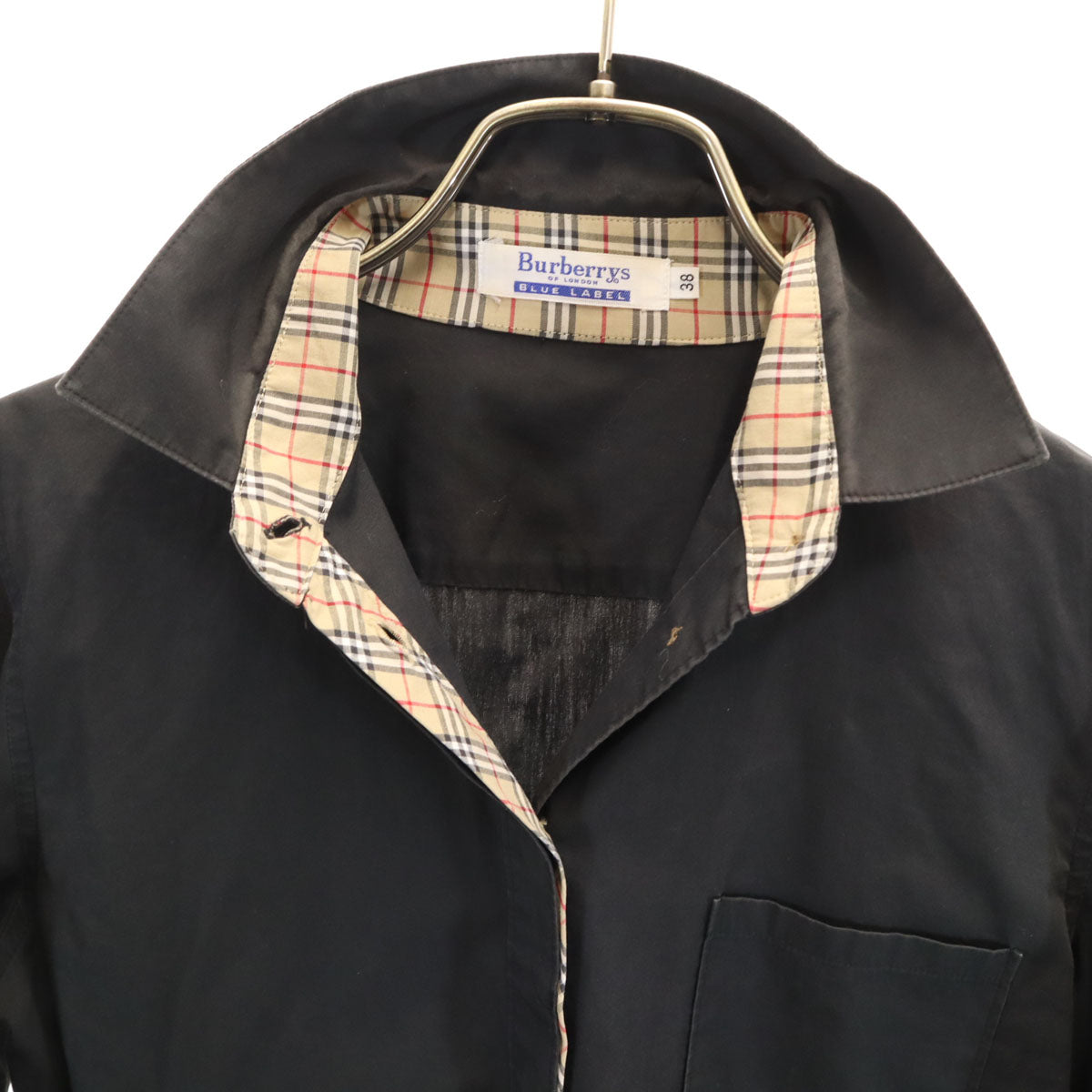 Burberrys OF LOINDON BLUE LABEL バーバリーズ オブ ロンドン ブルーレーベル 90s オールド 長袖 シャツ 38 ブラック 三陽商会 レディース