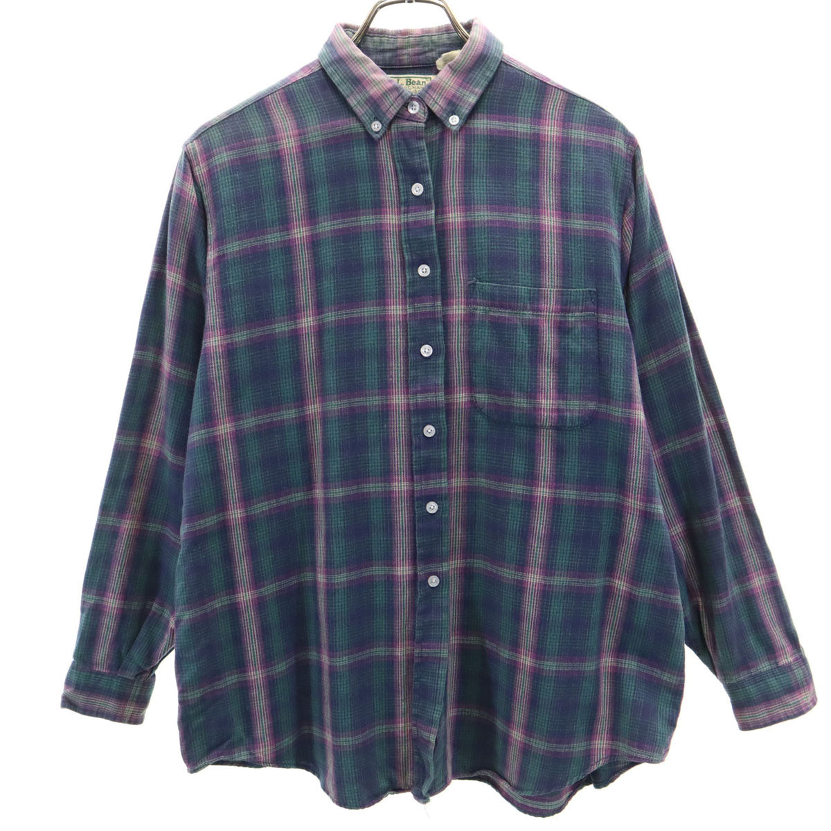 L.L.Bean エルエルビーン 80s ヴィンテージ USA製 チェック柄 長袖 ボタンダウンシャツ グリーン レディース