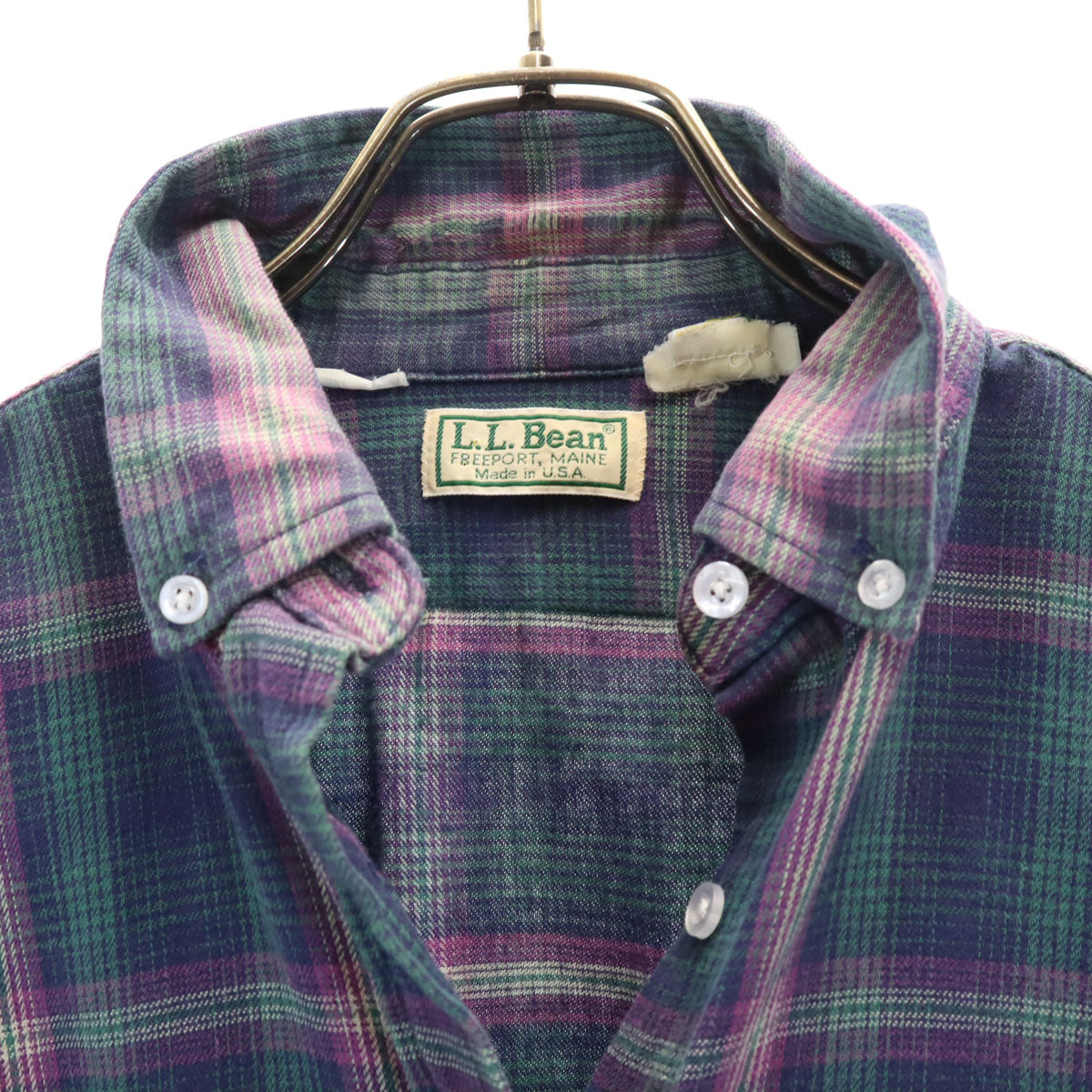 L.L.Bean エルエルビーン 80s ヴィンテージ USA製 チェック柄 長袖 ボタンダウンシャツ グリーン レディース