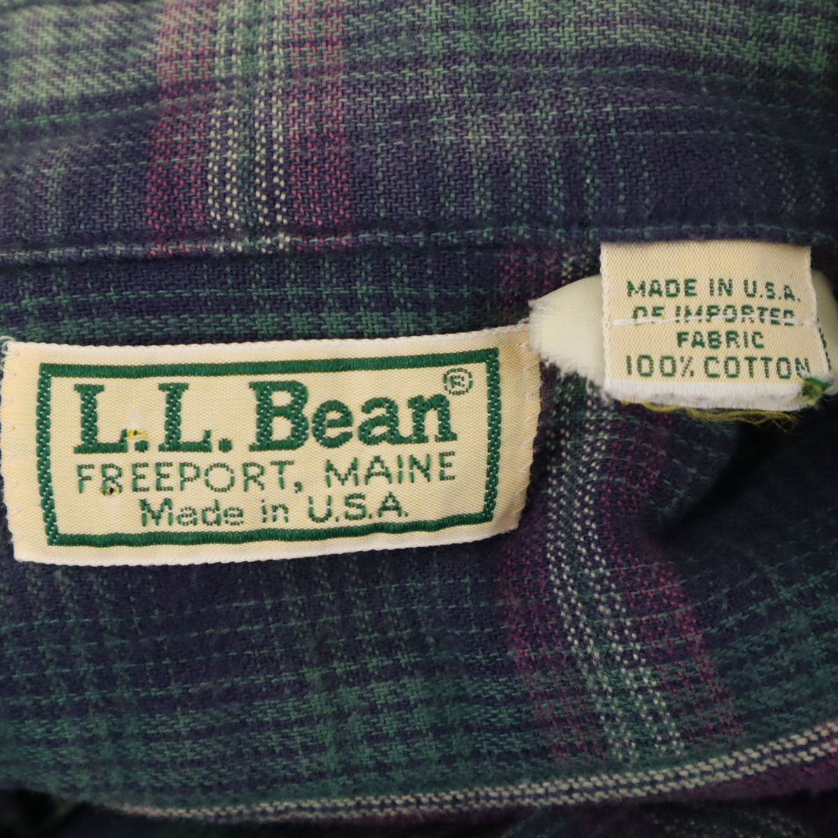 L.L.Bean エルエルビーン 80s ヴィンテージ USA製 チェック柄 長袖 ボタンダウンシャツ グリーン レディース