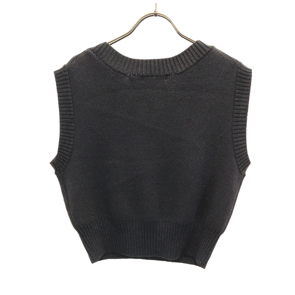 NATURAL BEAUTY BASIC ナチュラルビューティーベーシック ショート丈 Vネック ニットベスト F チャコールグレー ラメ レディース
