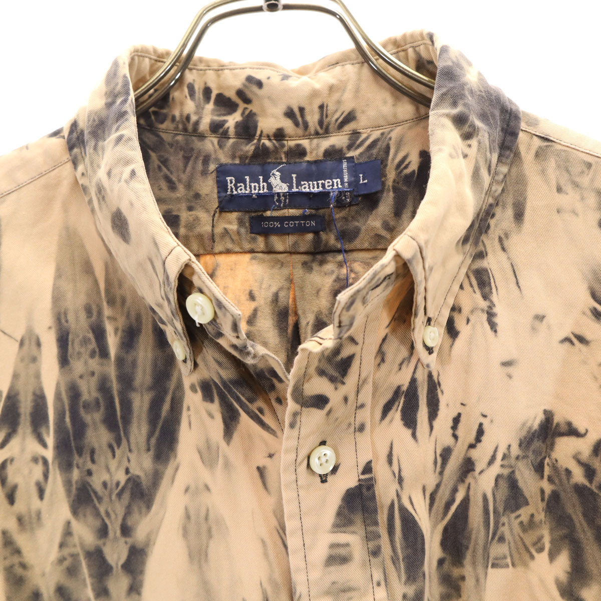 RALPH LAUREN ラルフローレン 90s オールド 総柄 長袖 ボタンダウンシャツ L ベージュ系 メンズ