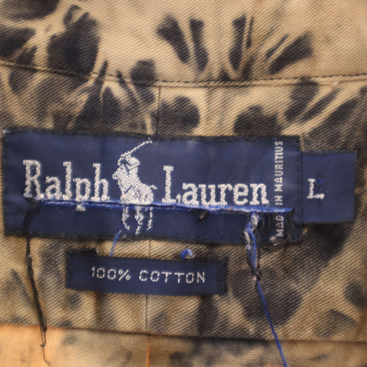 RALPH LAUREN ラルフローレン 90s オールド 総柄 長袖 ボタンダウンシャツ L ベージュ系 メンズ