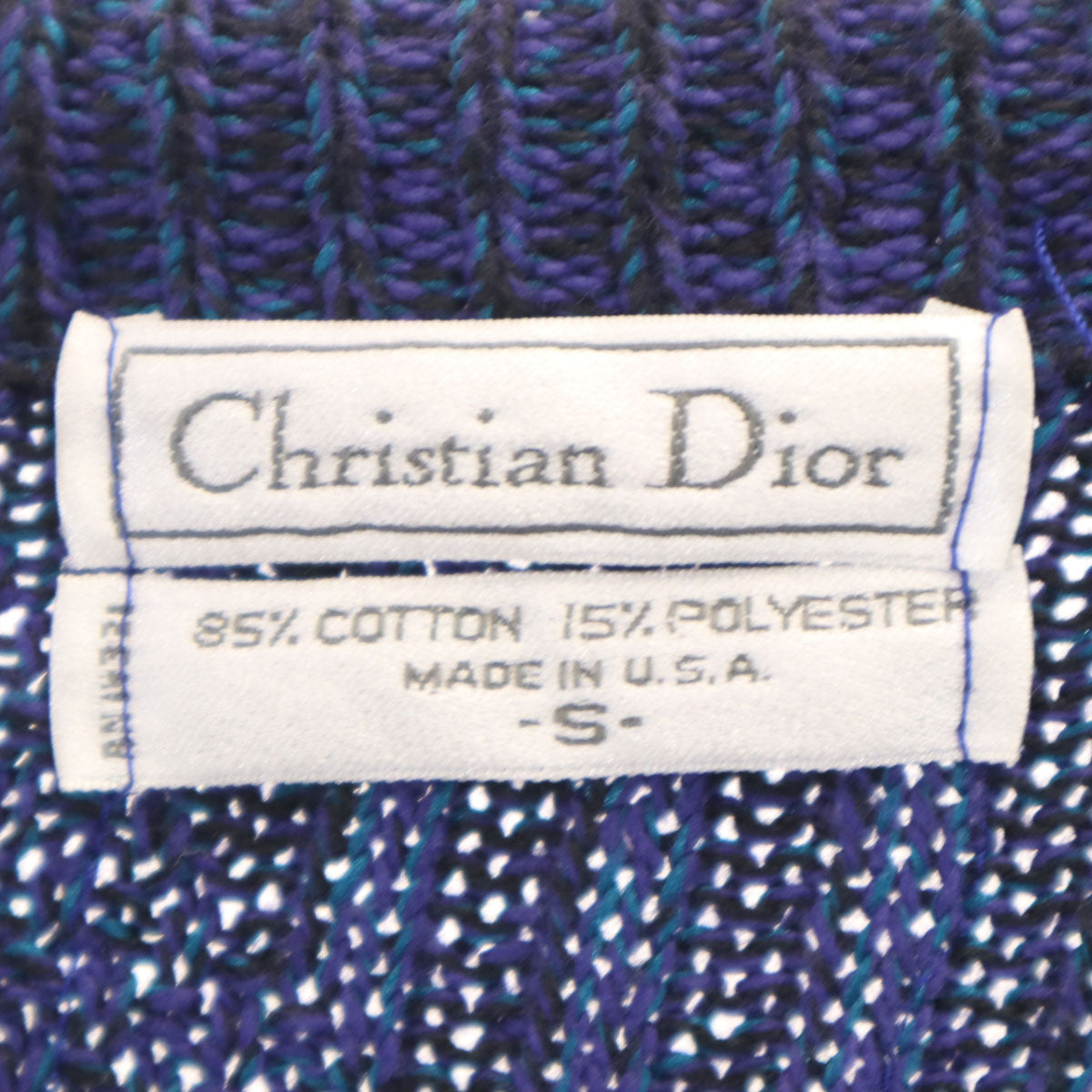 Christian Dior クリスチャンディオール 90s USA製 オールド ダイヤ柄 長袖 Vネック ニットカーディガン S 青紫 メンズ