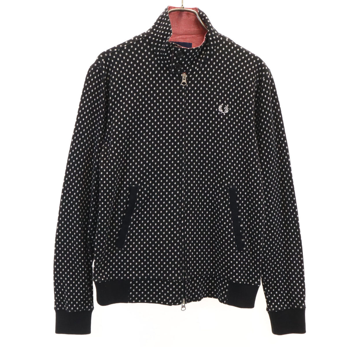 FRED PERRY フレッドペリー 日本製 ドット柄 ニットジャケット S ブラック 水玉 メンズ