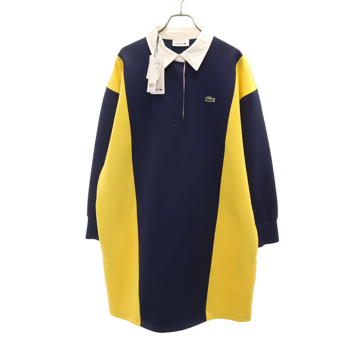 未使用 LACOSTE ラコステ 長袖 ラガー シャツワンピース L ネイビー レディース