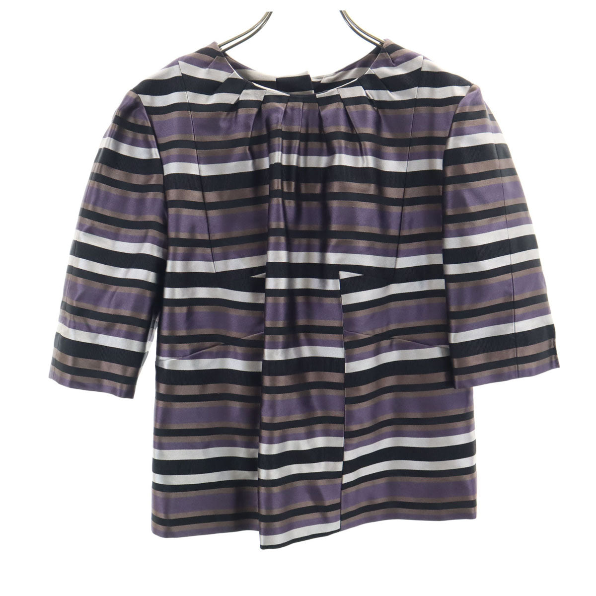 LOUIS VUITTON ルイヴィトン フランス製 シルクブレンド ボーダー柄 5分袖 ブラウス 38 パープル レディース LOUIS VUITTON ルイヴィトン フランス製 シルクブレンド ボーダー柄 5