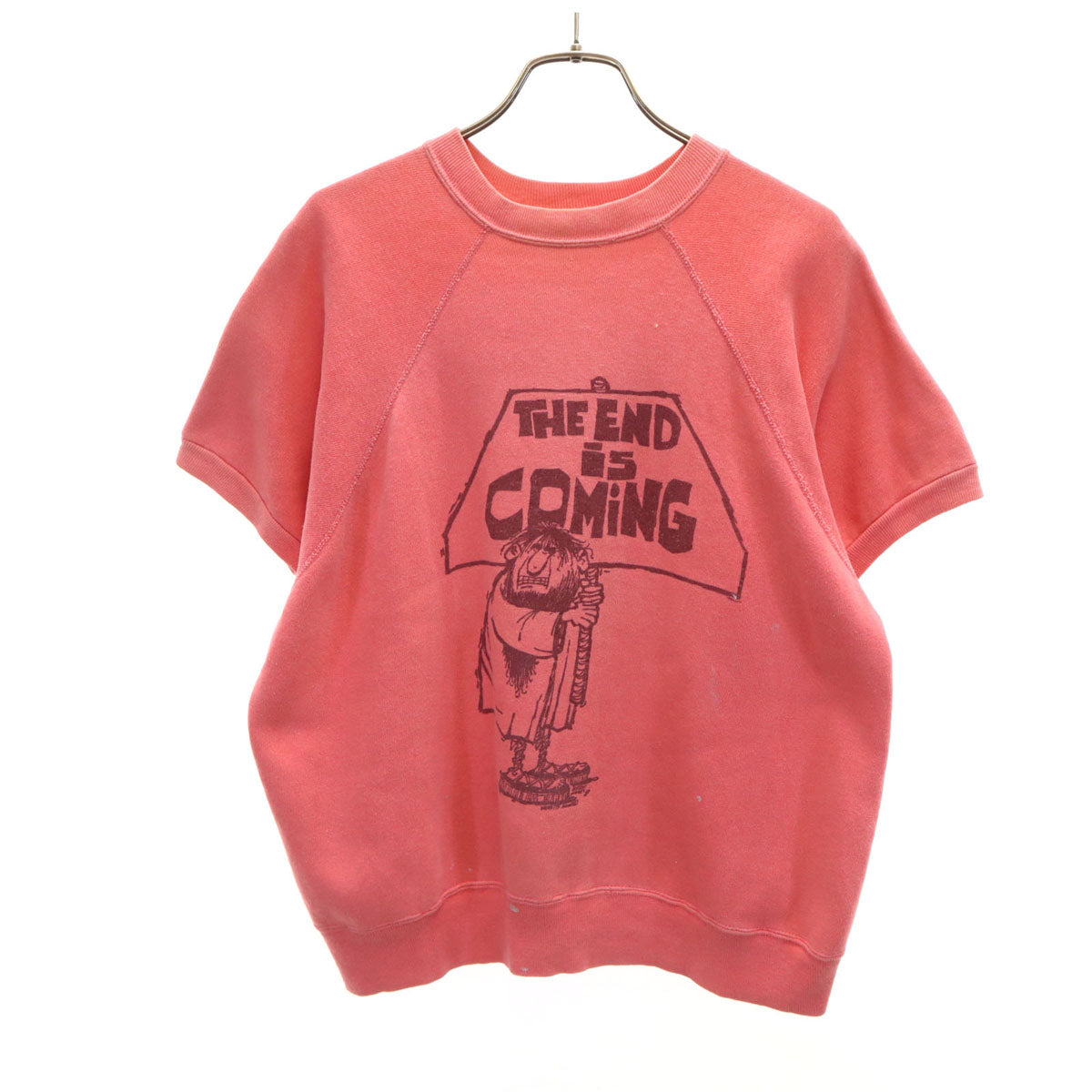 60s 70s ヴィンテージ THE END IS COMING 半袖 スウェット ピンク メンズ