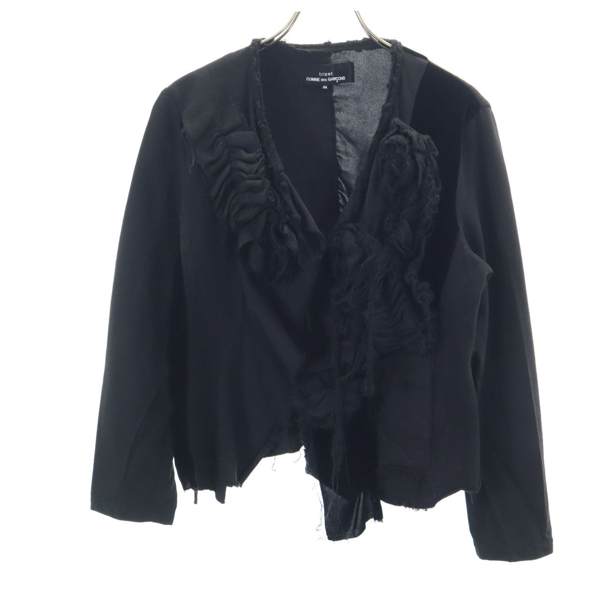 tricot COMME des GARCONS トリコットコムデギャルソン 2003年 00s 日本製 長袖 ベロア切替 フリル カーディガン M ブラック レディース