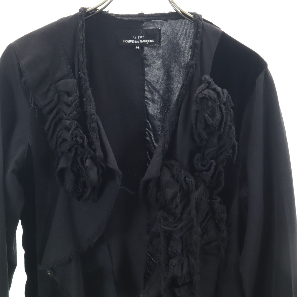 tricot COMME des GARCONS トリコットコムデギャルソン 2003年 00s 日本製 長袖 ベロア切替 フリル カーディガン M ブラック レディース