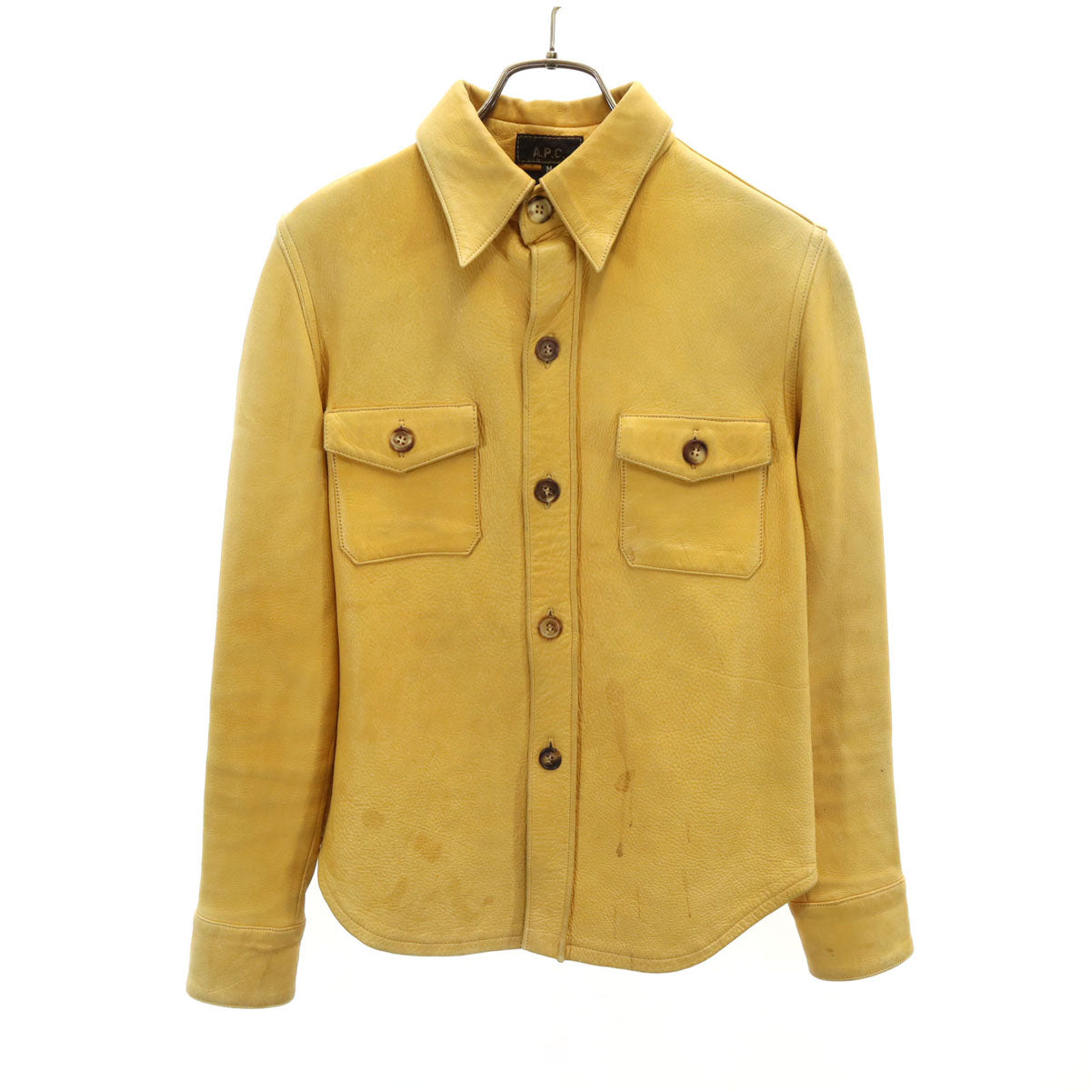 A.P.C. アーペーセー フランス製 長袖 ディアスキン レザー シャツ M イエロー レディース