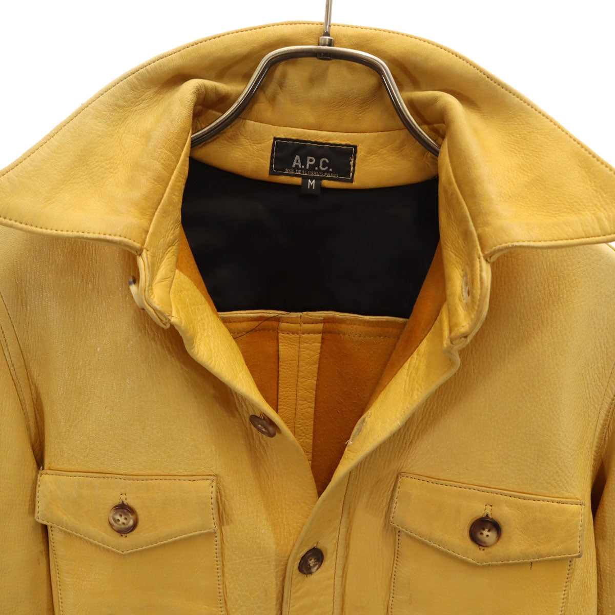 A.P.C. アーペーセー フランス製 長袖 ディアスキン レザー シャツ M イエロー レディース