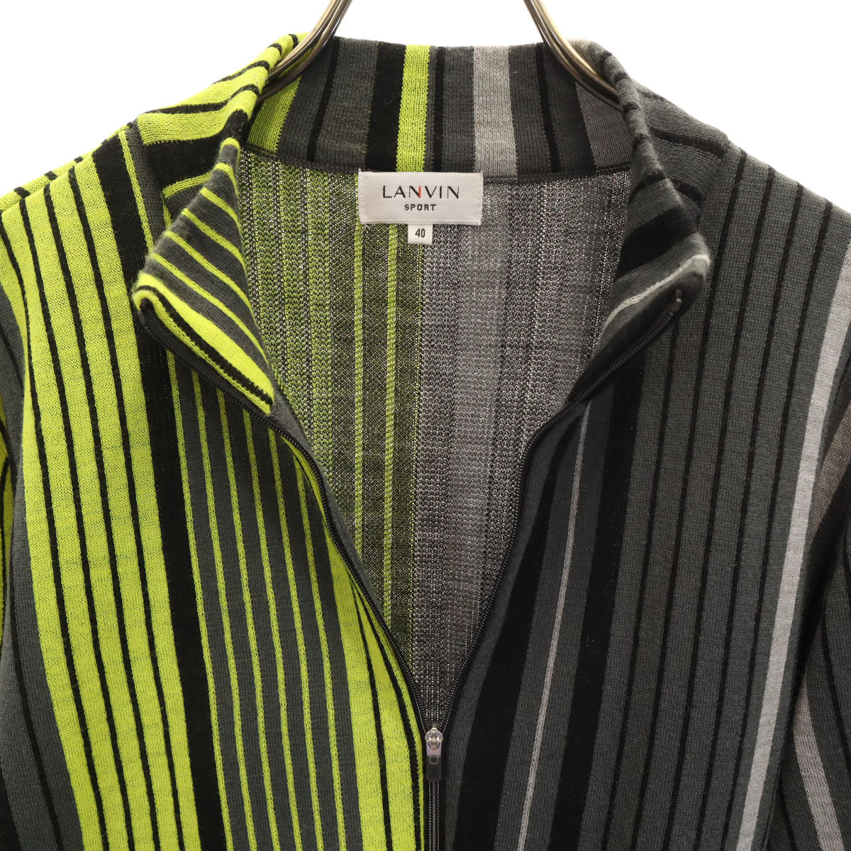 LANVIN SPORT ランバン スポーツ 日本製 ウールブレンド ストライプ柄 ジップ ニットジャケット 40 グレー メンズ
