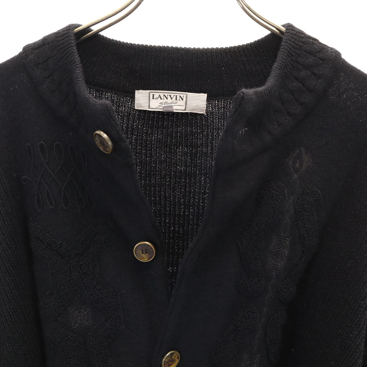 LANVIN ランバン 80s 90s ウール オールド 長袖 ニットカーディガン 48 ブラック STUDIO レディース