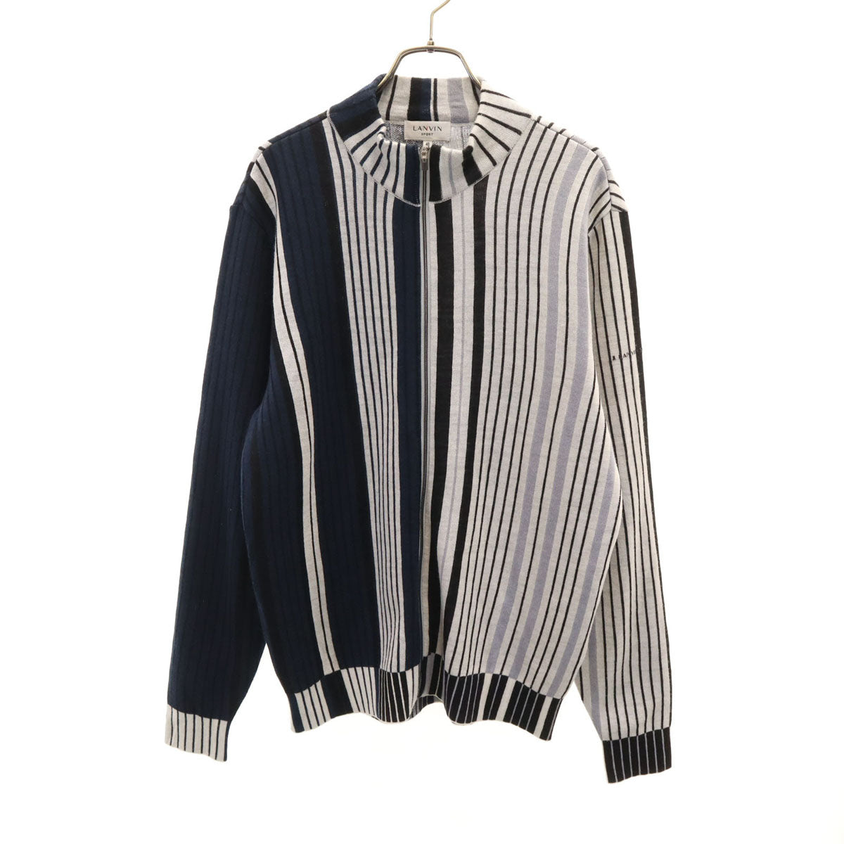 LANVIN SPORT ランバン スポーツ 日本製 ストライプ柄 ジップ ニットジャケット 40 ネイビー系 メンズ
