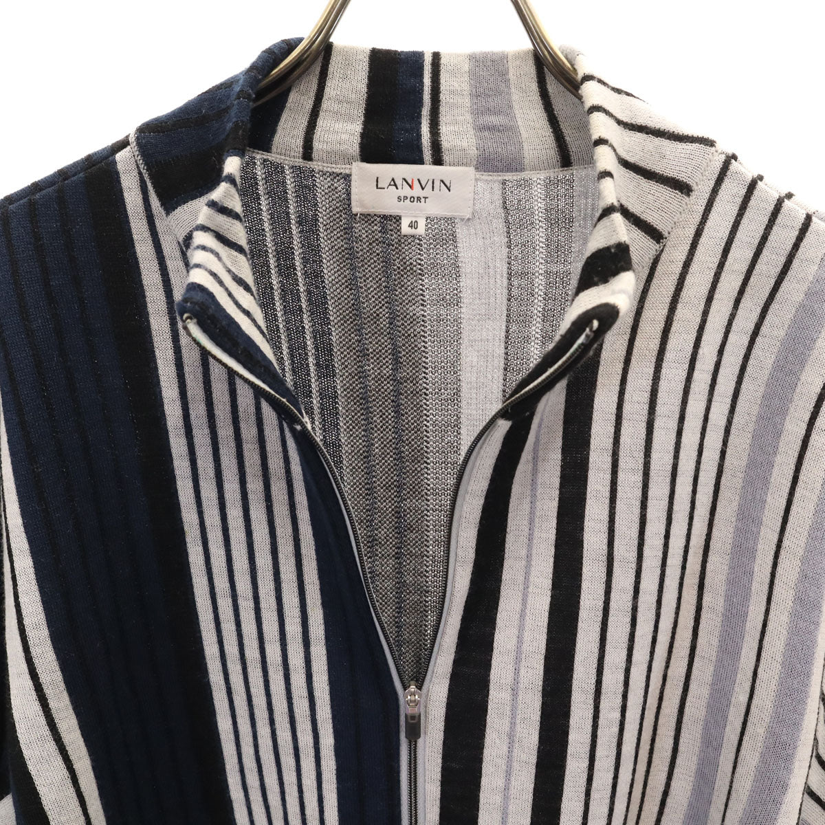 LANVIN SPORT ランバン スポーツ 日本製 ストライプ柄 ジップ ニットジャケット 40 ネイビー系 メンズ