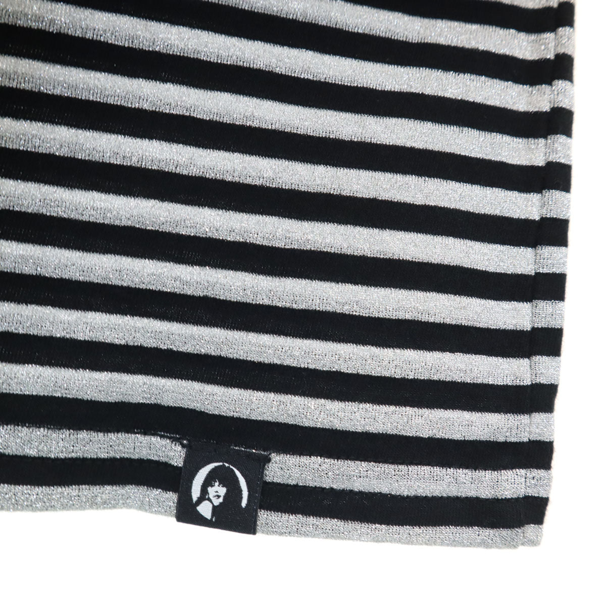 美品 HYSTERIC GLAMOUR ヒステリックグラマー 日本製 ボーダー柄 長袖 Vネック Tシャツ FREE シルバー ラメ ロンT レディース