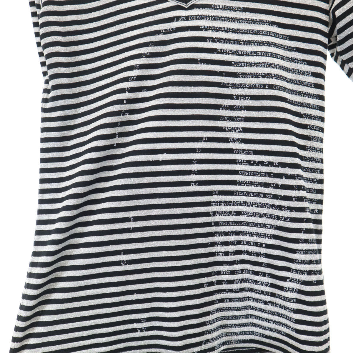 美品 HYSTERIC GLAMOUR ヒステリックグラマー 日本製 ボーダー柄 長袖 Vネック Tシャツ FREE シルバー ラメ ロンT レディース