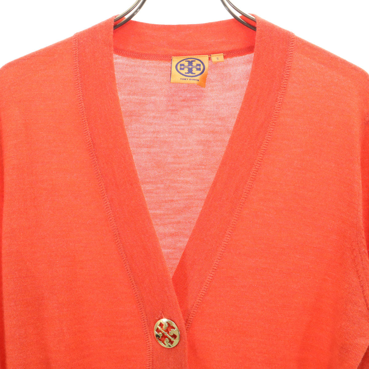 Tory Burch トリーバーチ 長袖 Vネック ニットカーディガン S 朱色 レディース