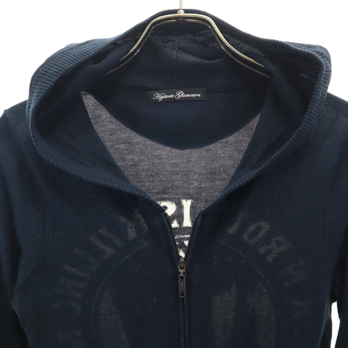 HYSTERIC GLAMOUR ヒステリックグラマー 長袖 ニット ジップパーカー FREE ネイビー レディース