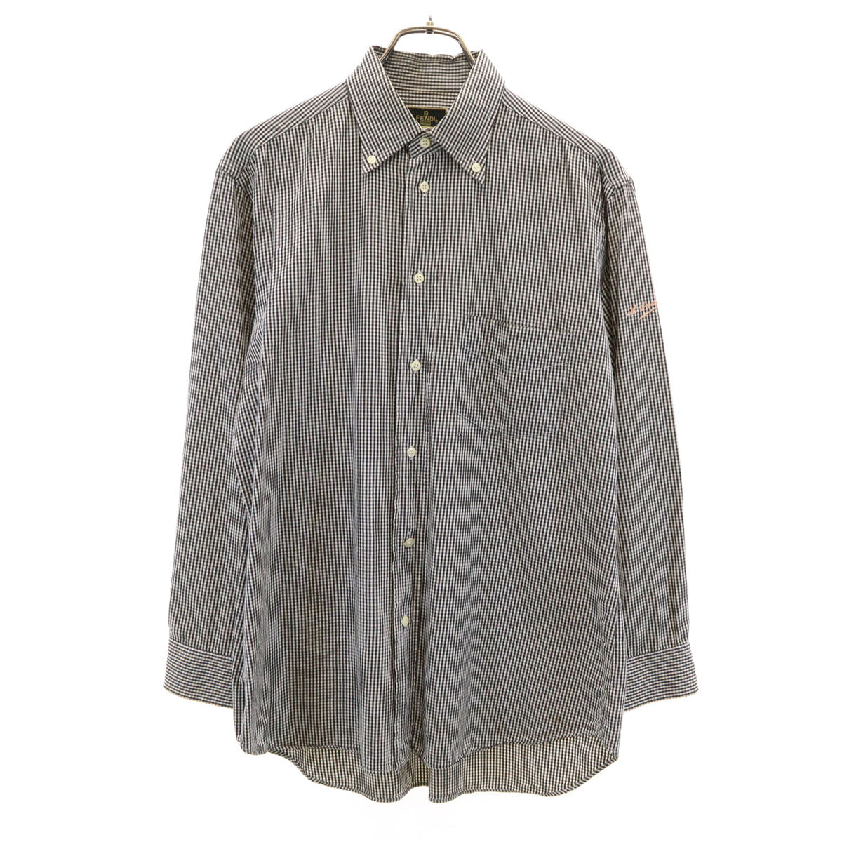 FENDI フェンディ チェック柄 長袖 ボタンダウンシャツ 40 ブラック メンズ