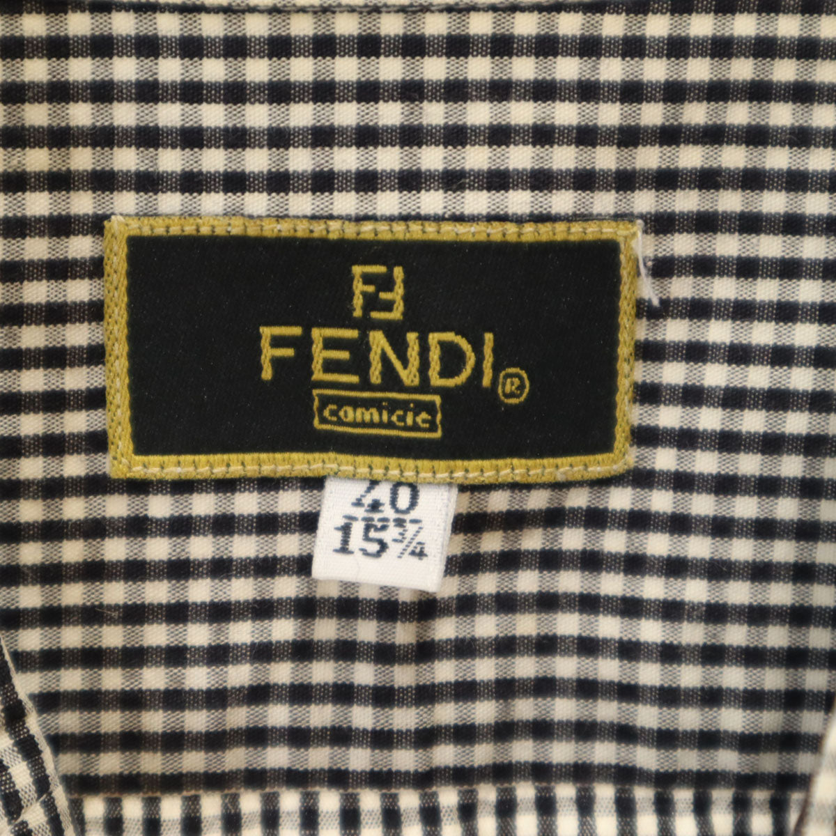 FENDI フェンディ チェック柄 長袖 ボタンダウンシャツ 40 ブラック メンズ