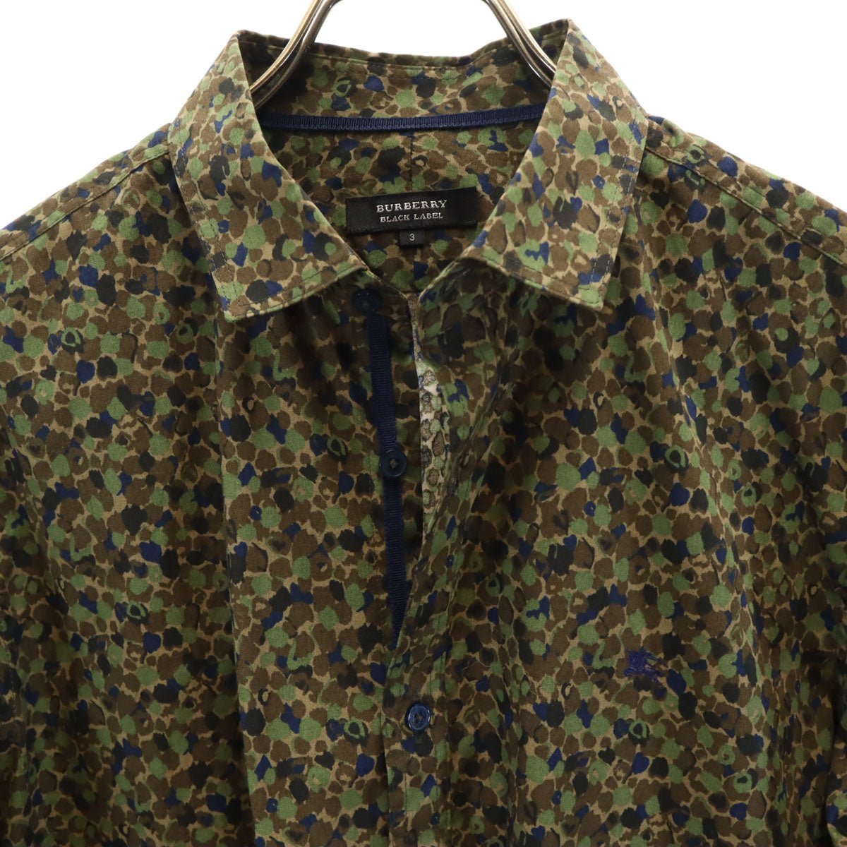 BURBERRY BLACK LABEL バーバリーブラックレーベル 総柄 長袖 コットンシャツ 3 カーキ 三陽商会 メンズ