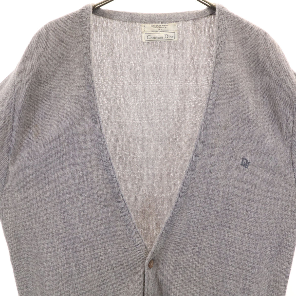 Christian Dior クリスチャンディオール 90s USA製 オールド 長袖 Vネック ニットカーディガン L グレー メンズ