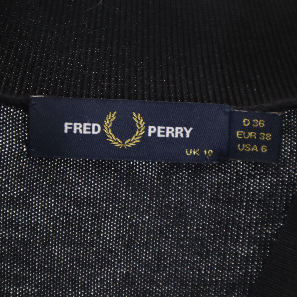 FRED PERRY フレッドペリー 長袖 Vネック ニットカーディガン 10 ブラック レディース