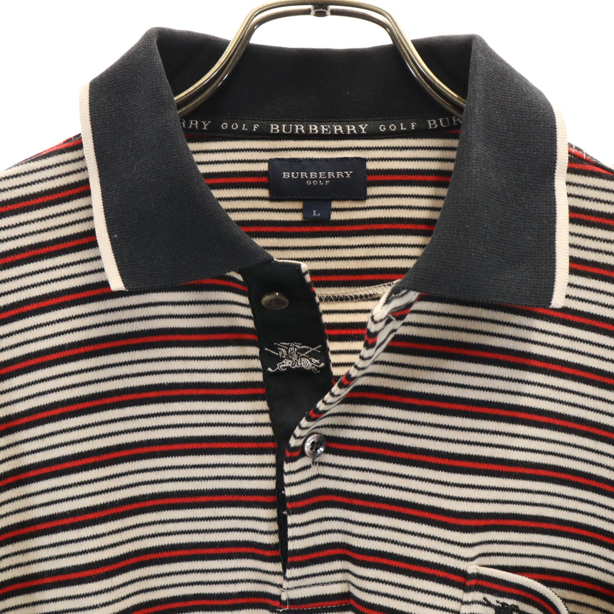 BURBERRY GOLF バーバリーゴルフ ボーダー柄 長袖 ポロシャツ L アイボリー メンズ