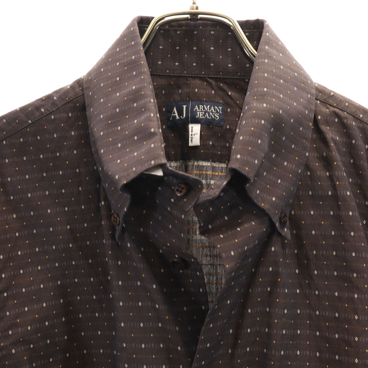 未使用 ARMANI JEANS アルマーニジーンズ イタリア製 総柄 長袖 ボタンダウンシャツ L ブラウン メンズ