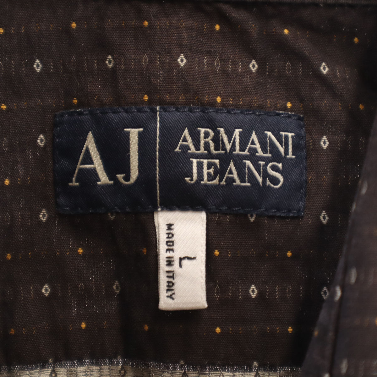 未使用 ARMANI JEANS アルマーニジーンズ イタリア製 総柄 長袖 ボタンダウンシャツ L ブラウン メンズ