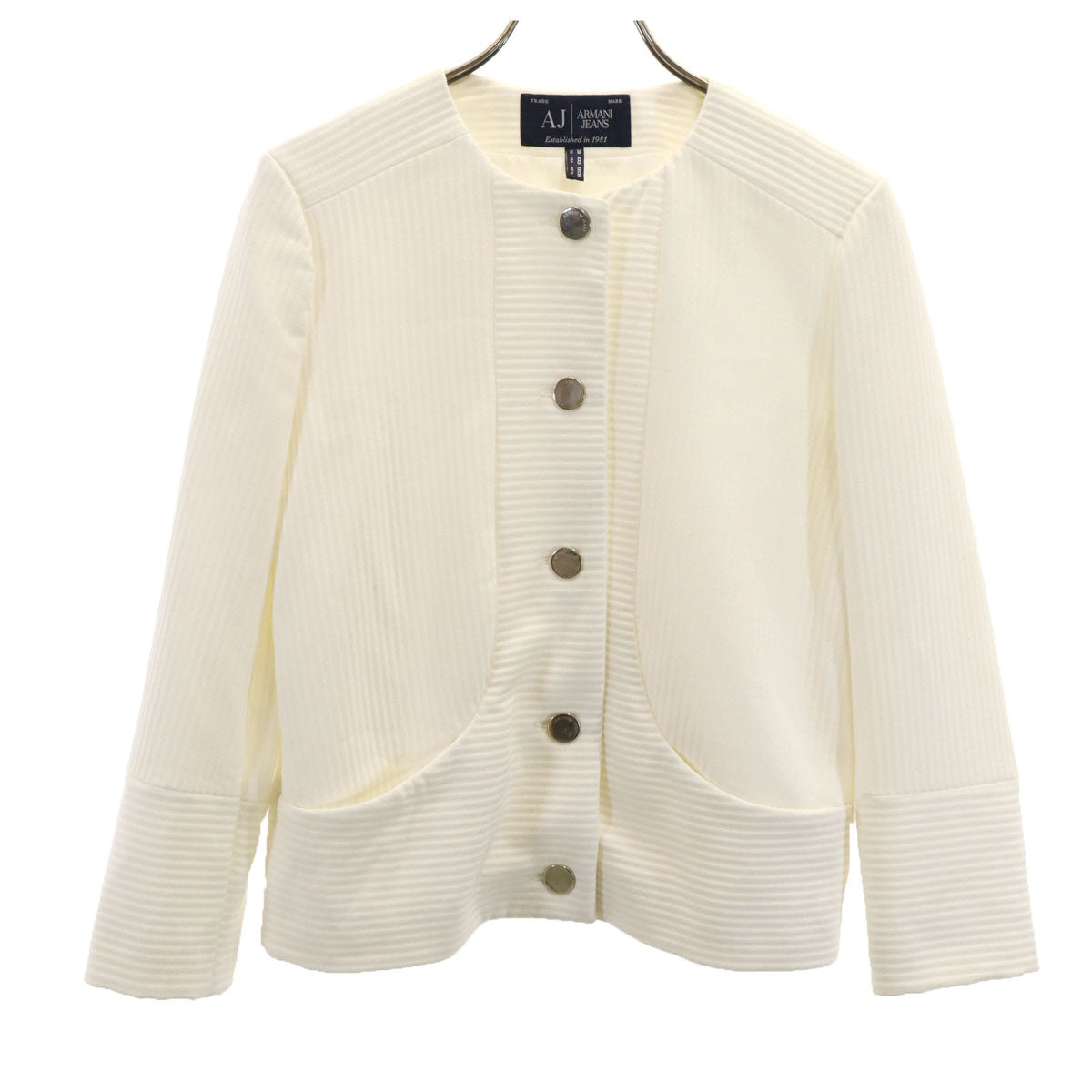 ARMANI JEANS アルマーニジーンズ ノーカラージャケット 36 アイボリー レディース