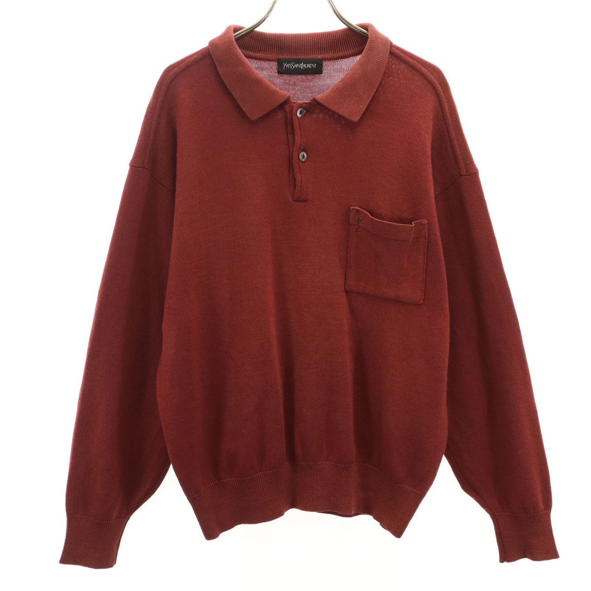 YVES SAINT LAURENT イヴサンローラン 90s オールド 長袖 ポロ ニット L レンガ色 セーター メンズ