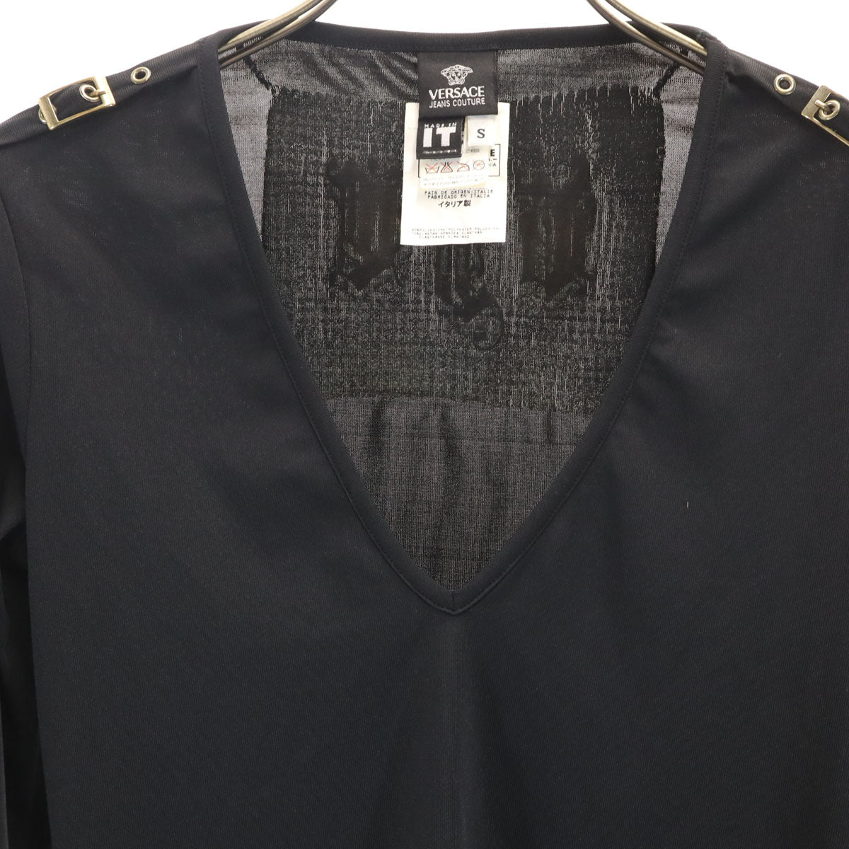 VERSACE JEANS COUTURE ヴェルサーチ ジーンズ クチュール イタリア製 長袖 カットソー S ブラック レディース