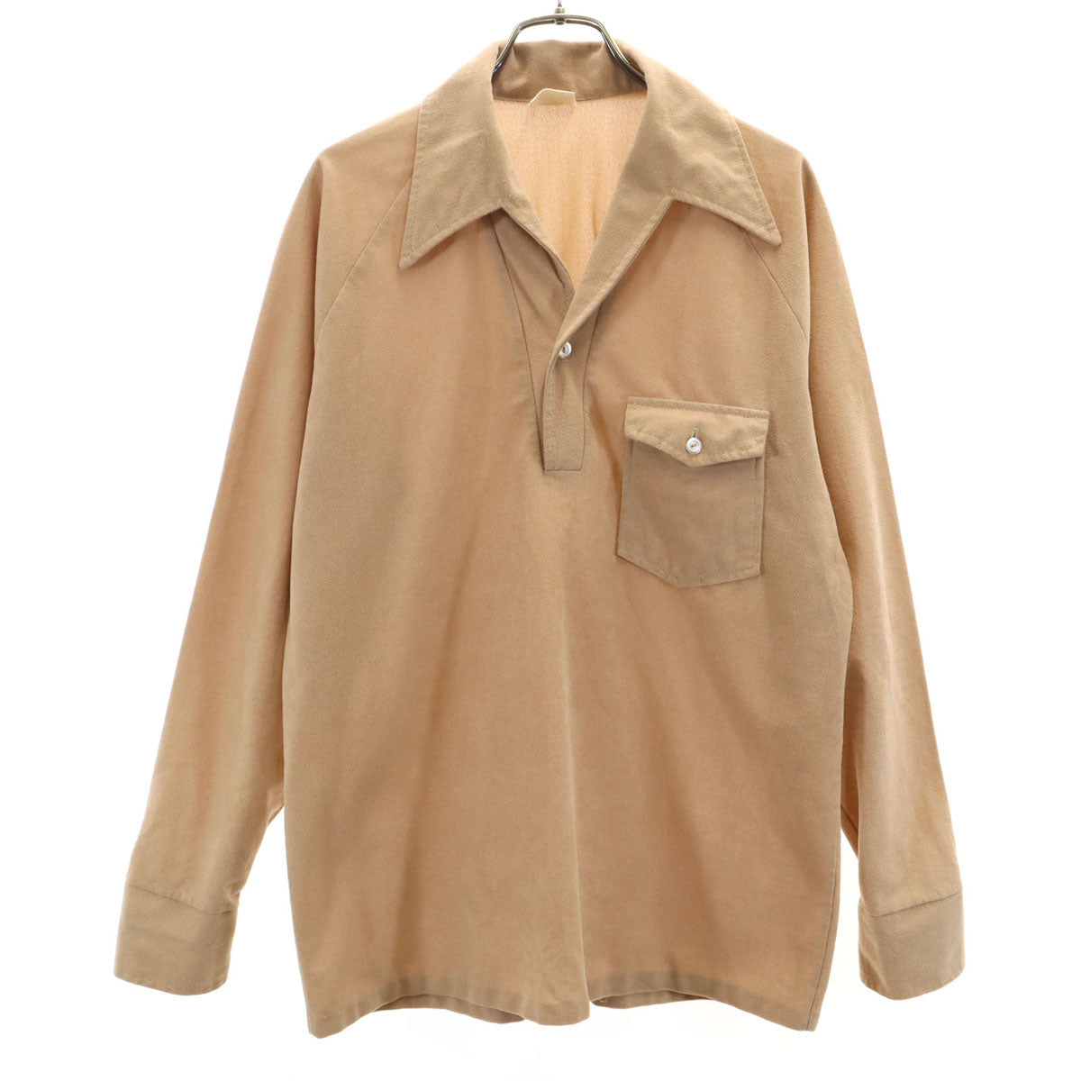 V’aboure 70s ヴィンテージ 長袖 スキッパーカラー シャツ M ベージュ メンズ
