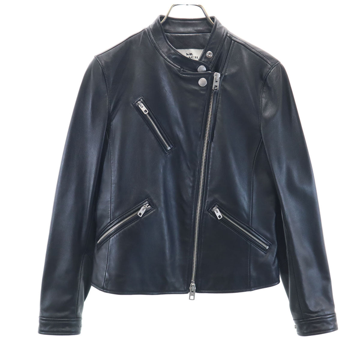 COACH コーチ 羊革 シープレザー ライダースジャケット S ブラック F86528 UPTOWN RACER JACKET レディース