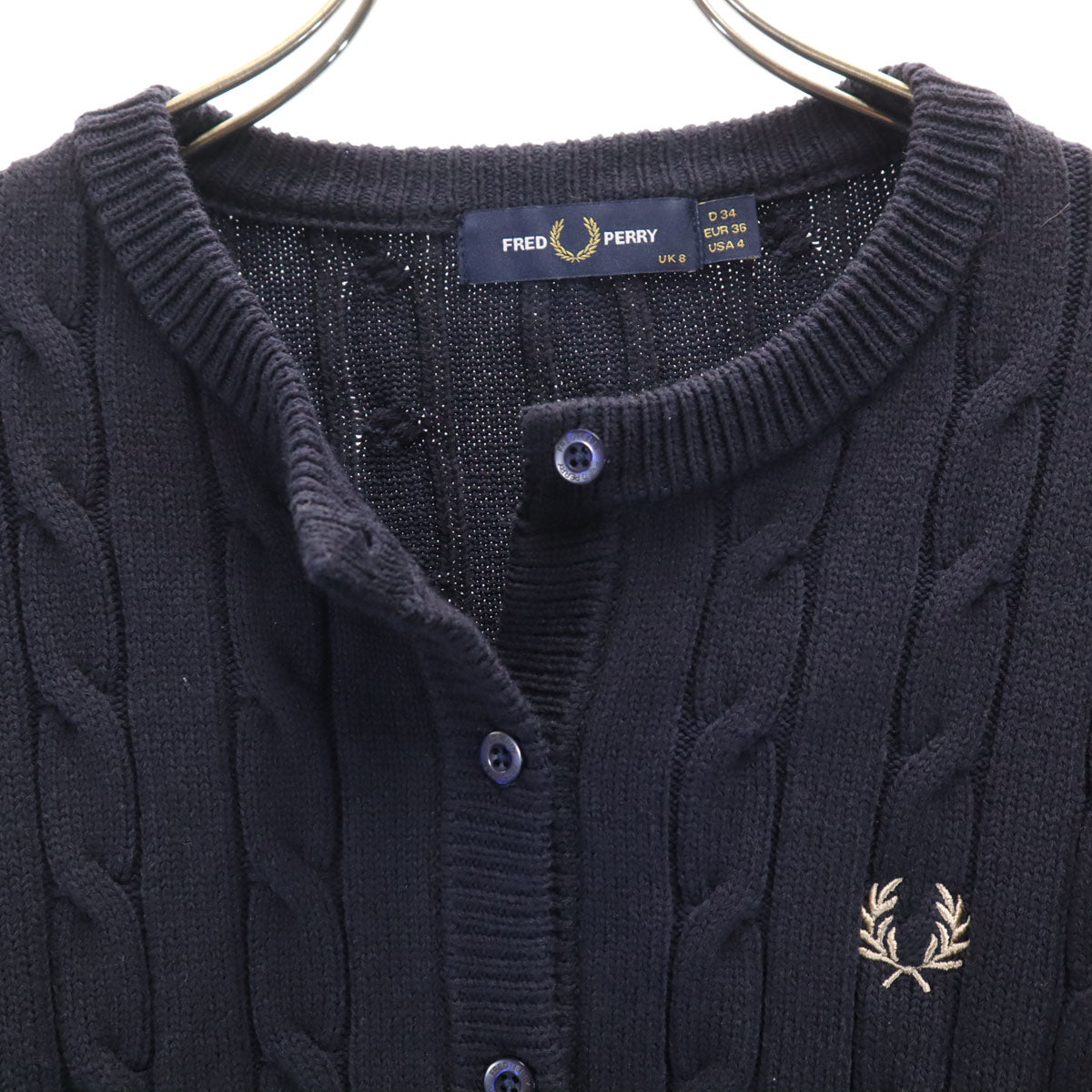 FRED PERRY フレッドペリー 長袖 ニットカーディガン 36 ダークネイビー系 レディース