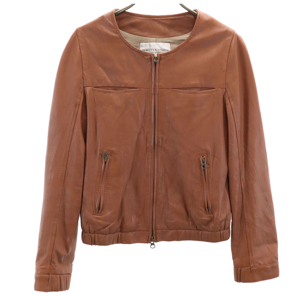 BEAUTY&YOUTH UNITED ARROWS ビューティーアンドユースユナイテッドアローズ ノーカラー シープスキン レザージャケット M ブラウン系 レディース