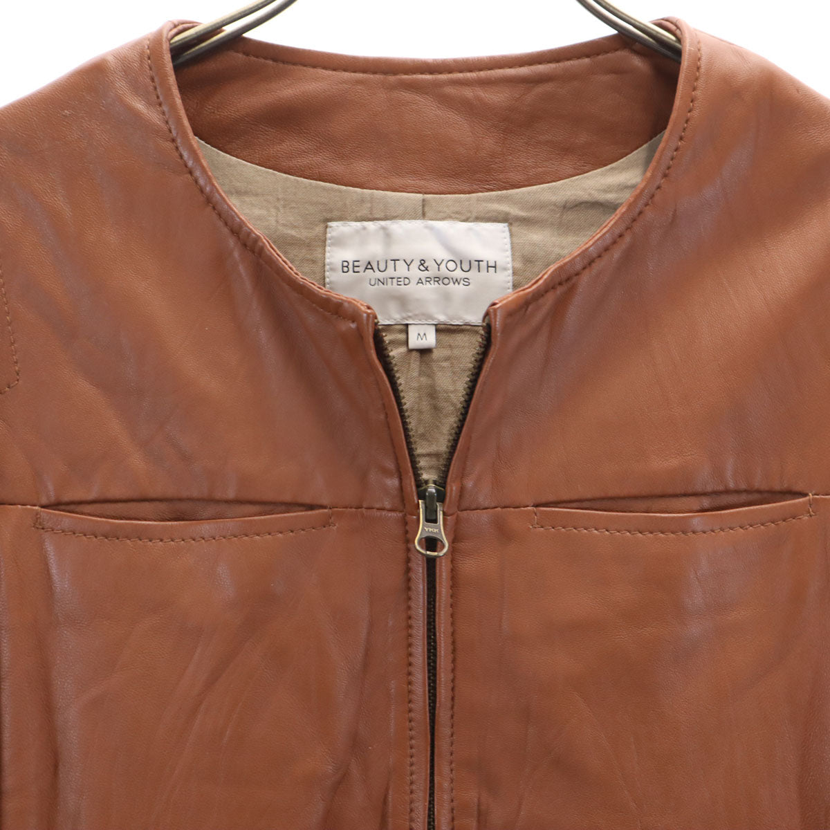 BEAUTY&YOUTH UNITED ARROWS ビューティーアンドユースユナイテッドアローズ ノーカラー シープスキン レザージャケット M ブラウン系 レディース