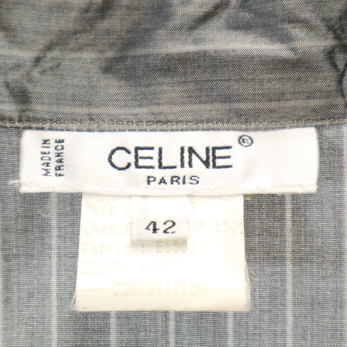 CELINE セリーヌ 90s オールド フランス製 ストライプ柄 長袖 ボタンダウンシャツ 42 グレー レディース