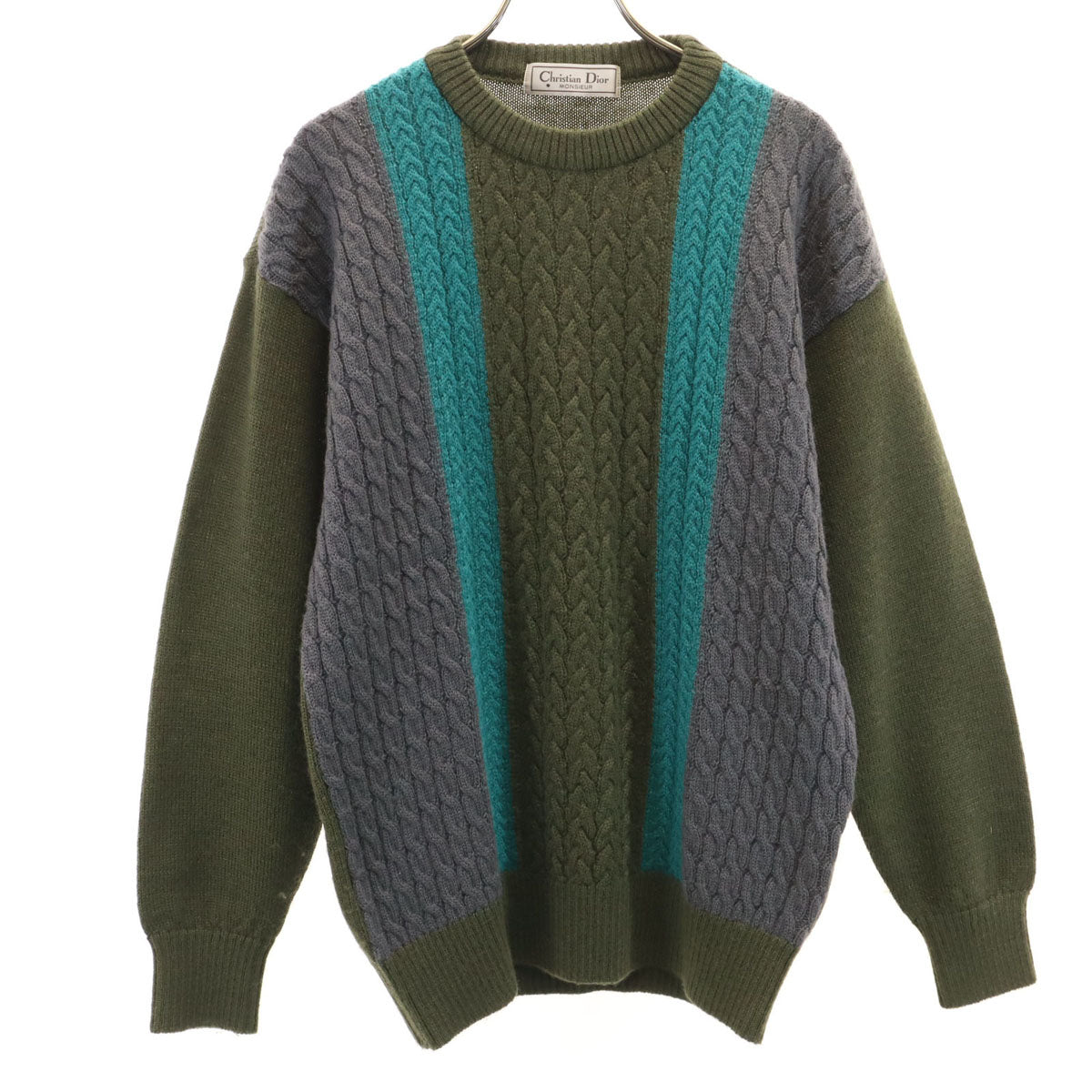 Christian Dior MONSIEUR クリスチャンディオール ムッシュ 90s 日本製 オールド 長袖 ケーブル セーター M カーキ ニット メンズ