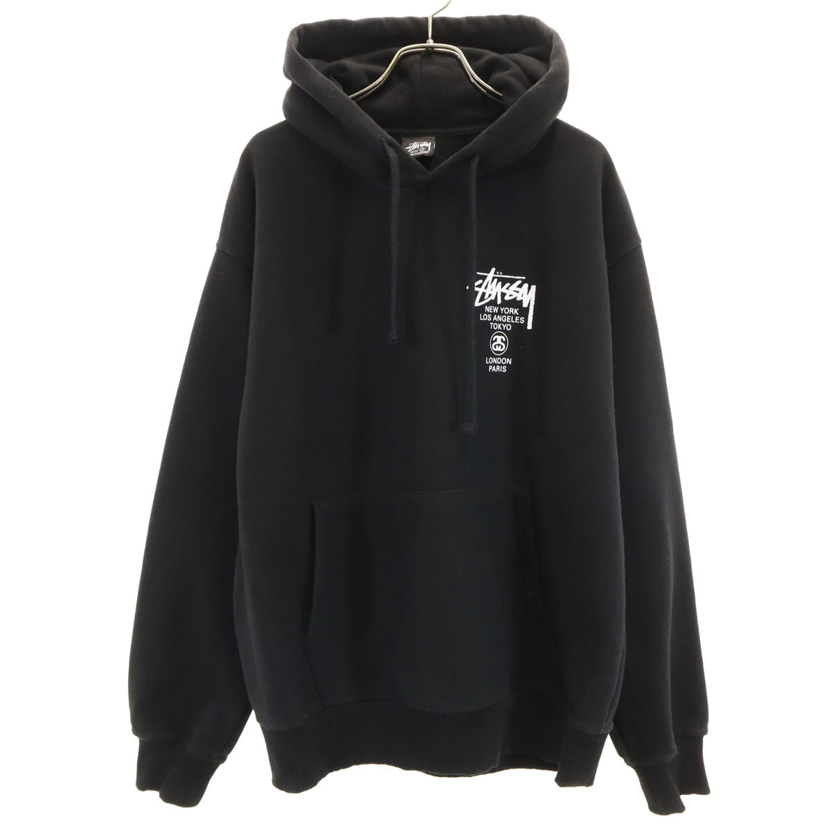 STUSSY ステューシー バックロゴ 長袖 スウェットパーカー M ブラック メンズ
